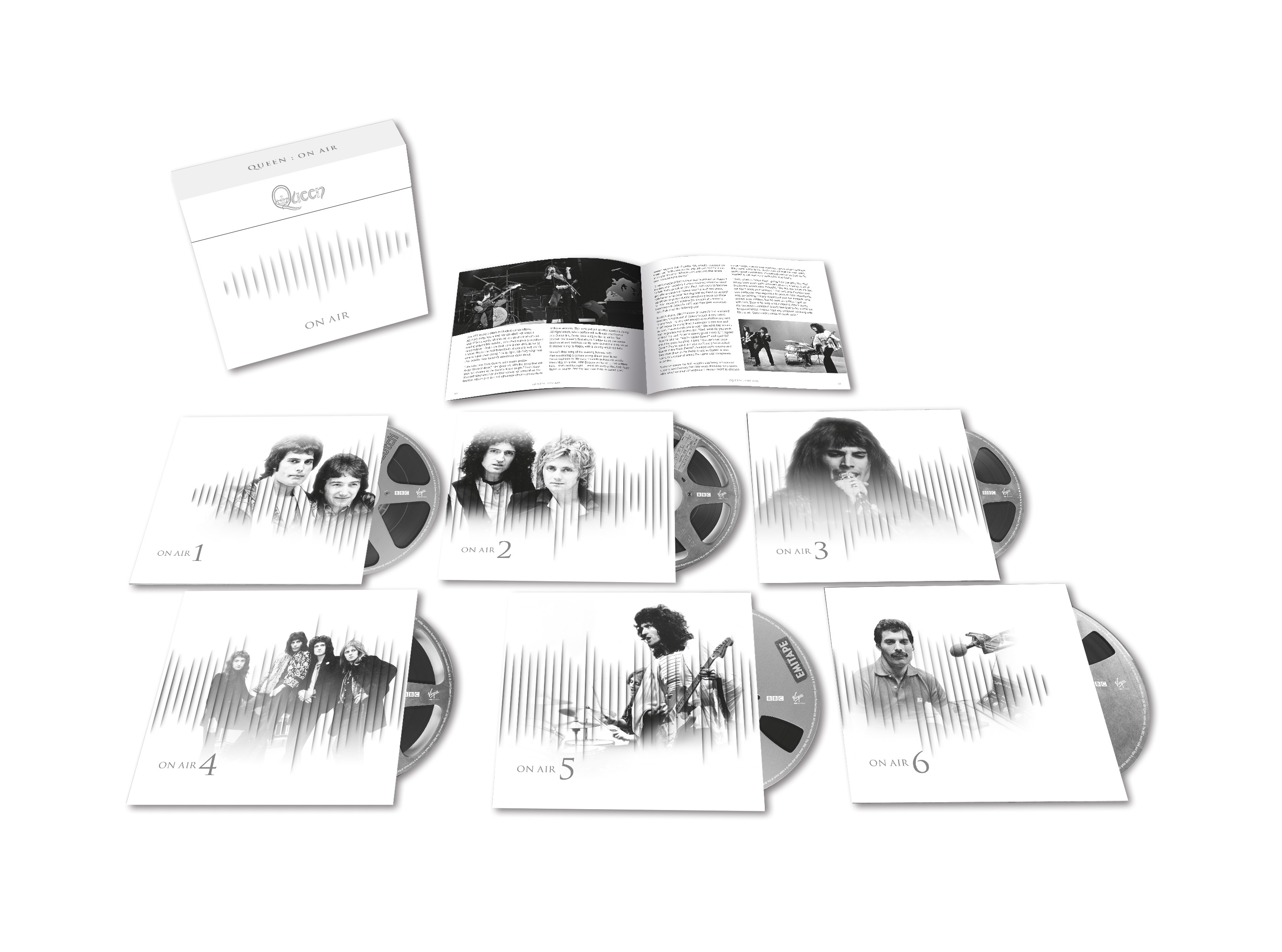 De 6 cd's tellende deluxe editie van Queen - On Air: The Complete BBC Radio Sessions.